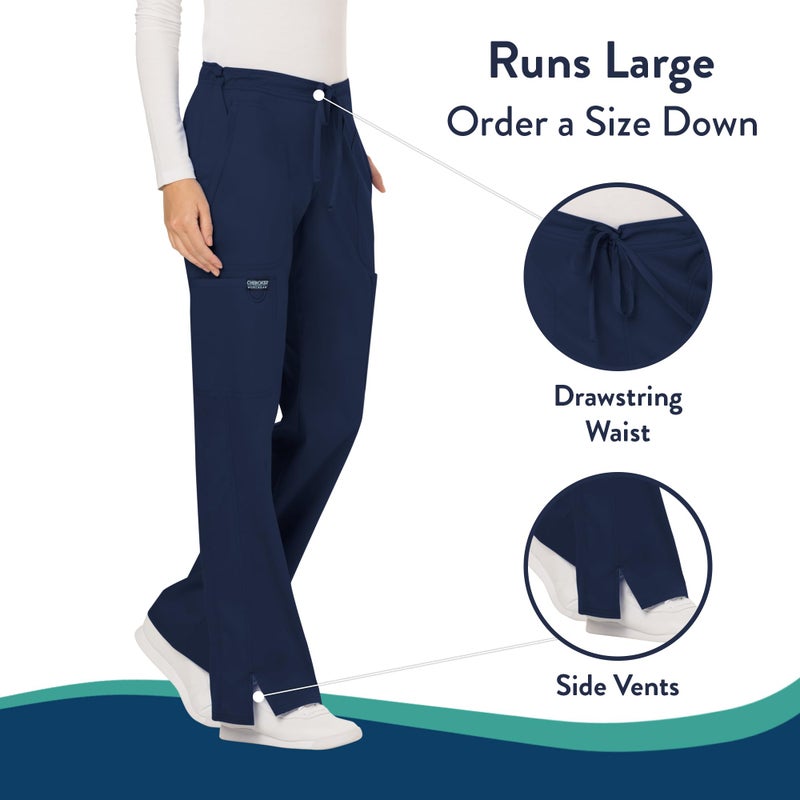 Cherokee Scrubs for Women Mid Rise Moderate Flare Drawstring Pant with 5 Pockets, Ultra Soft & Breathable Fabric - WW120 Plus Size - WW120, 4XL, Navy - Image 3